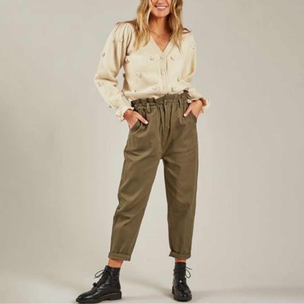NWT Rylee + Cru Women’s Paperbag Pants | Olive Green | Size XL